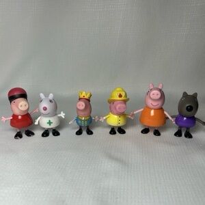 Lot Of 6 Peppa Pig Play Figures Fireman Nurse Prince Skaters Movable Arms & Legs